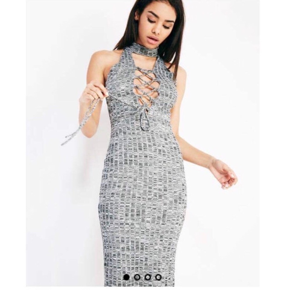 Long grey open front dress